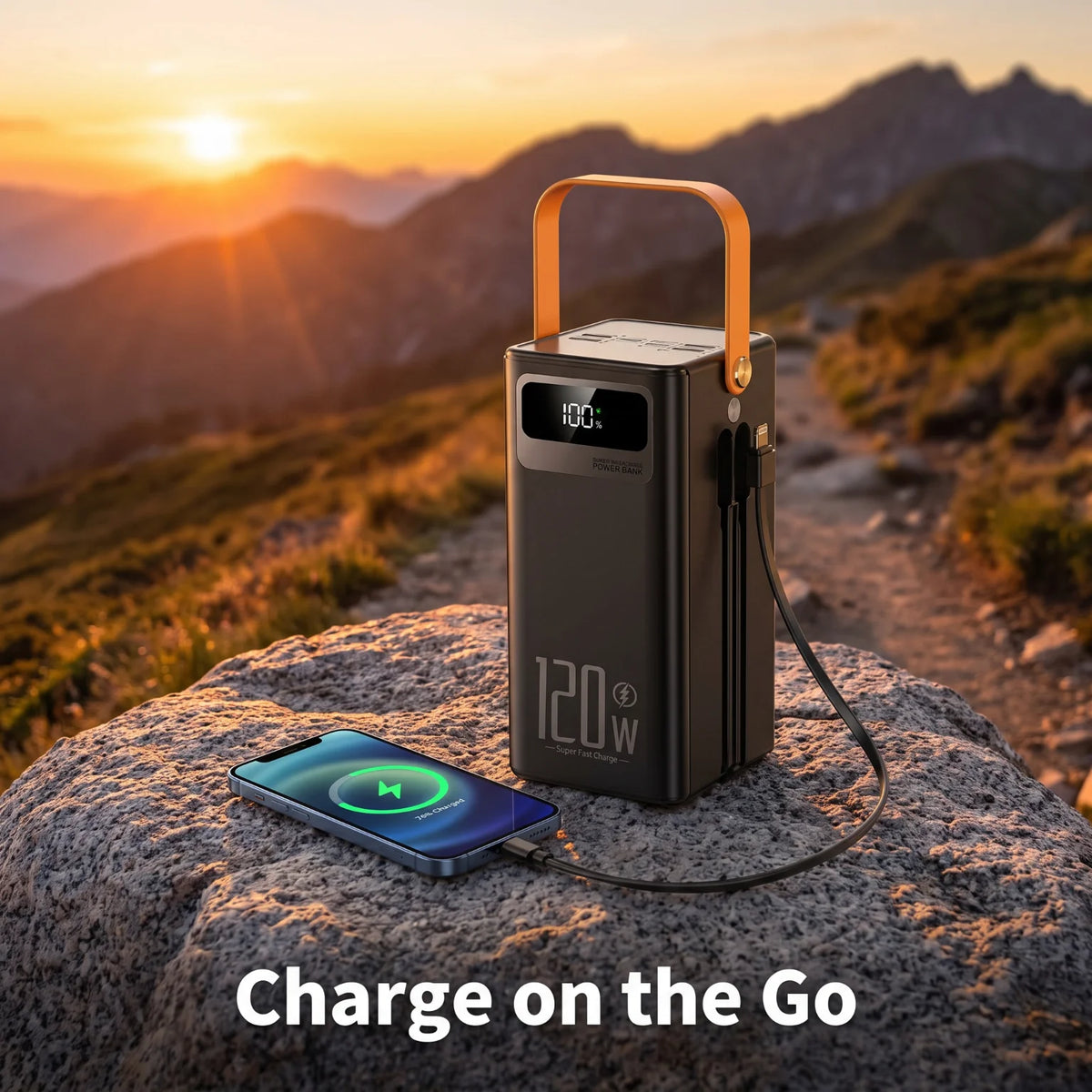Portable Power Bank With Built In Cables Digital Display
