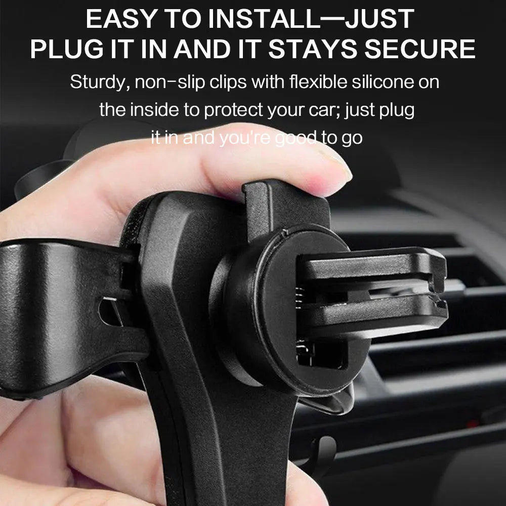 Heavy Duty Gravity Car Phone Mount Air Vent Clip Shockproof Anti Shake Mobile Phone Holder Universal Automobile Cradle Support Stand for iPhone Samsung Android Device One Hand Quick Pick Place