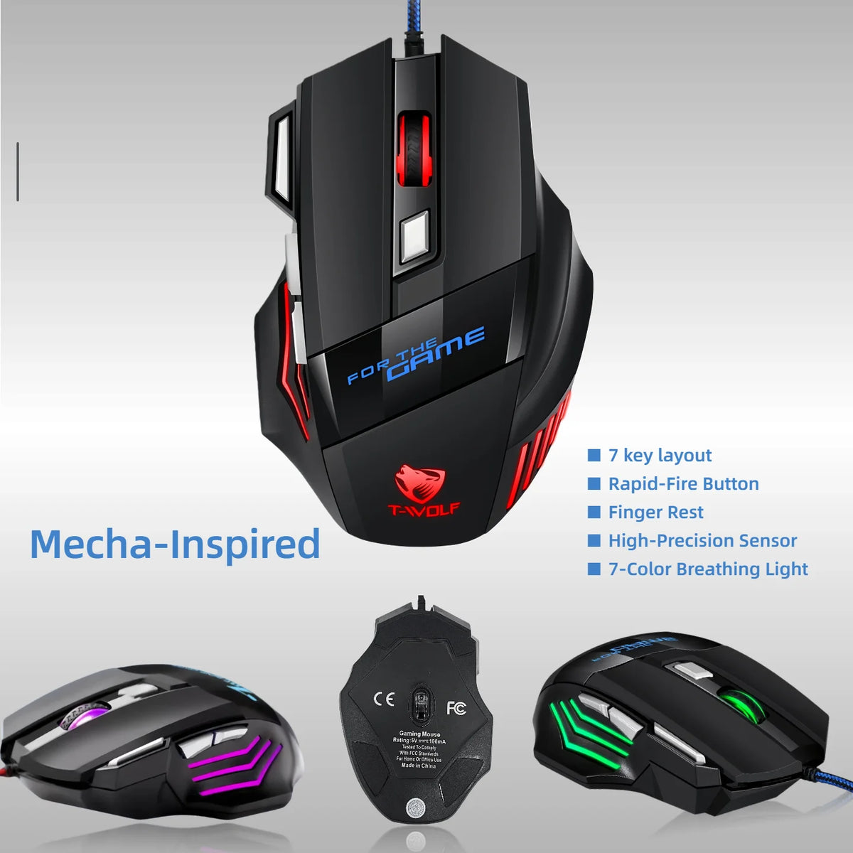 Gaming Mouse 7 Buttons RGB LED Backlight 3200 DPI Wired USB Optical Gamer Mice Ergonomic For PC Laptop Computer CS GO LOL PUBG