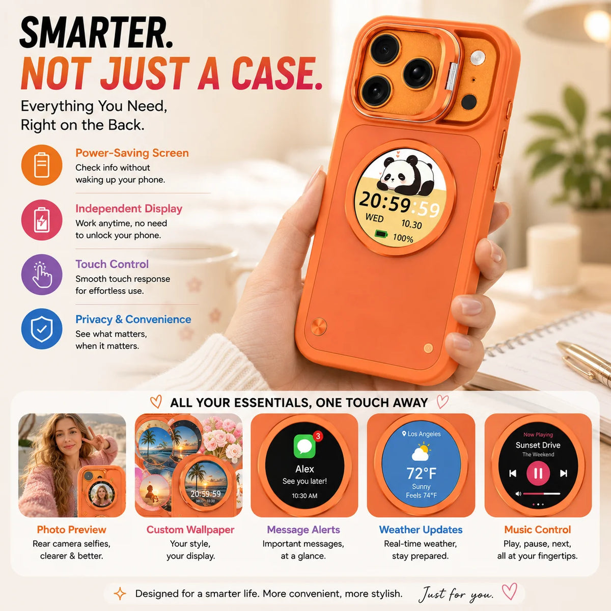 Smart Display Phone Case With Camera Preview And Message Alerts