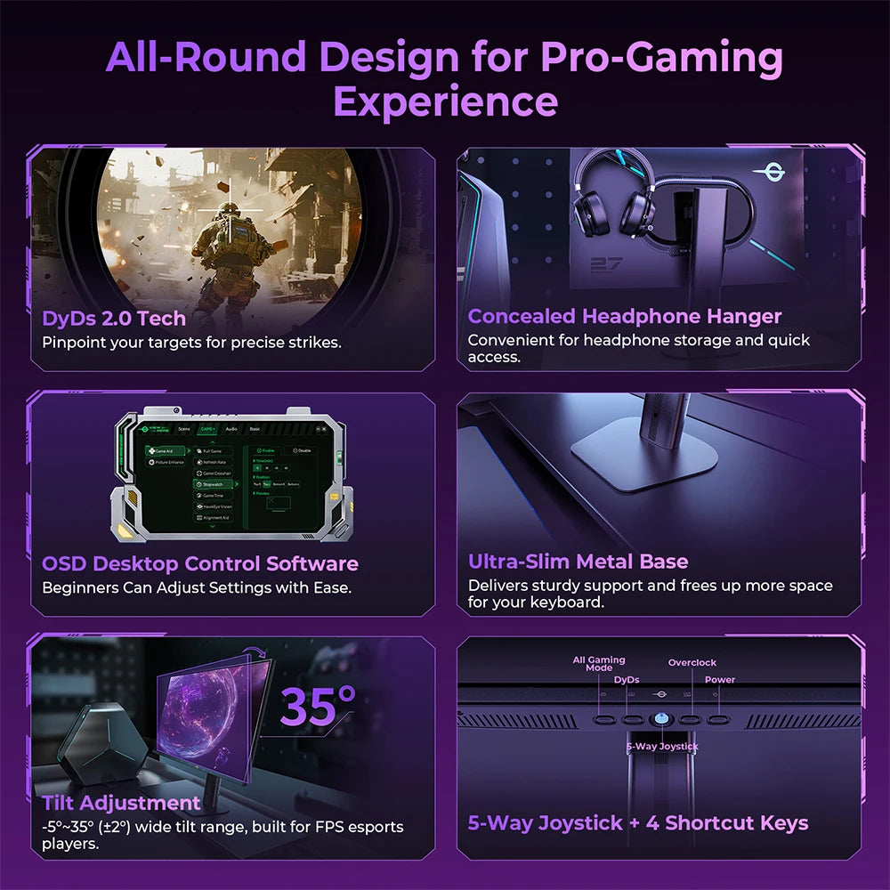 TITAN ARMY KF271S PLUS 27inch 240Hz Gaming Monitor - QHD Fast IPS, 2560x1440, HDR400, Height-Adjustable Stand, Dual RGB Edge Lights, DP/HDMI, Competitive Esports & Pro Gaming