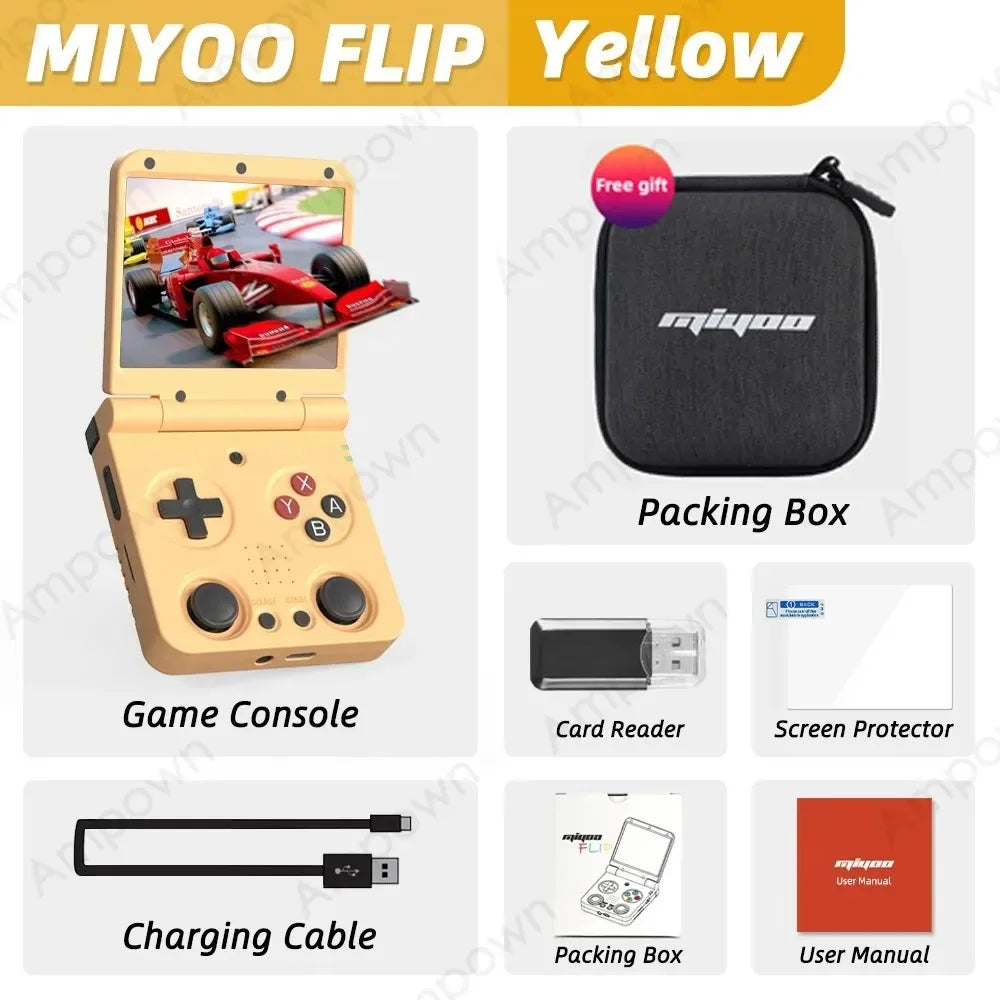 MIYOOFLIPV2 Foldable Pocket Retro Game Console 3.5"IPS Screen Linux System Video Game Consoles Free Case Gamer Gift Retro Gaming