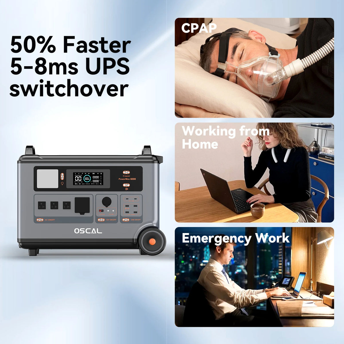 OSCAL PowerMax6000 Portable Power Station With LiFePO4 Battery