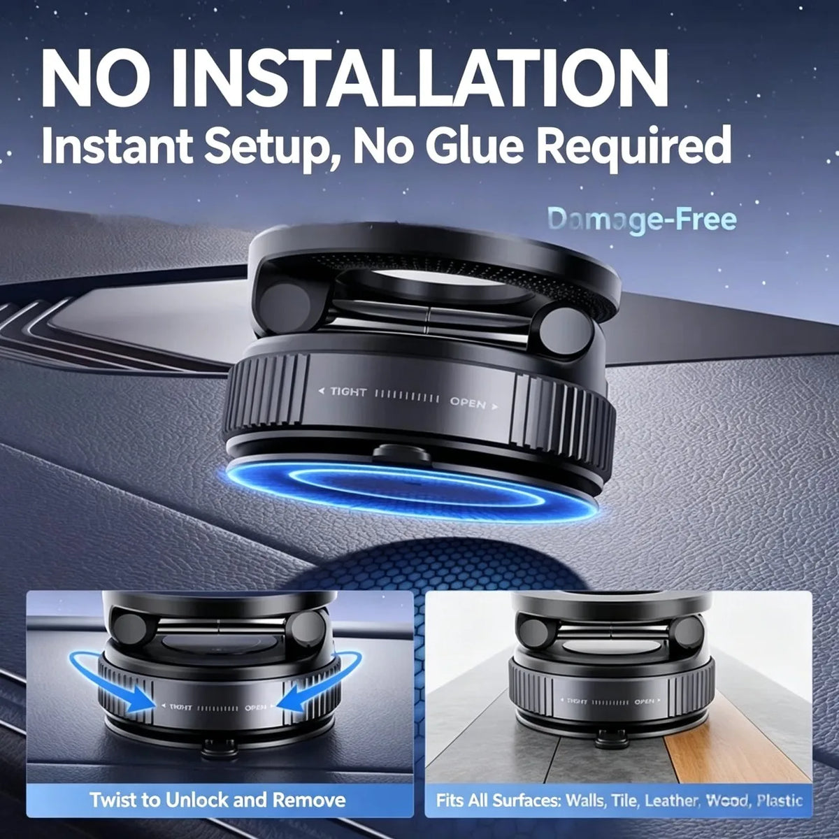 Magnetic Car Phone Holder With Anti Shake Suction Cup Mount