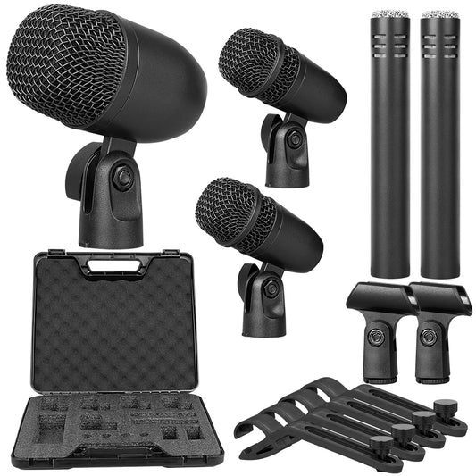 Dpusheng Wired Dynamic Drum Microphone Bass/Kick Instrument Tom/Snare Cymbals Mic Set for Studio Recording and Live Performa