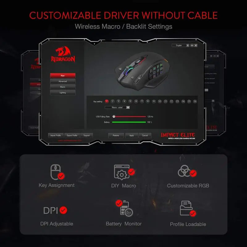 Redragon M913 Wireless Gaming Mouse With RGB And Programmable Buttons