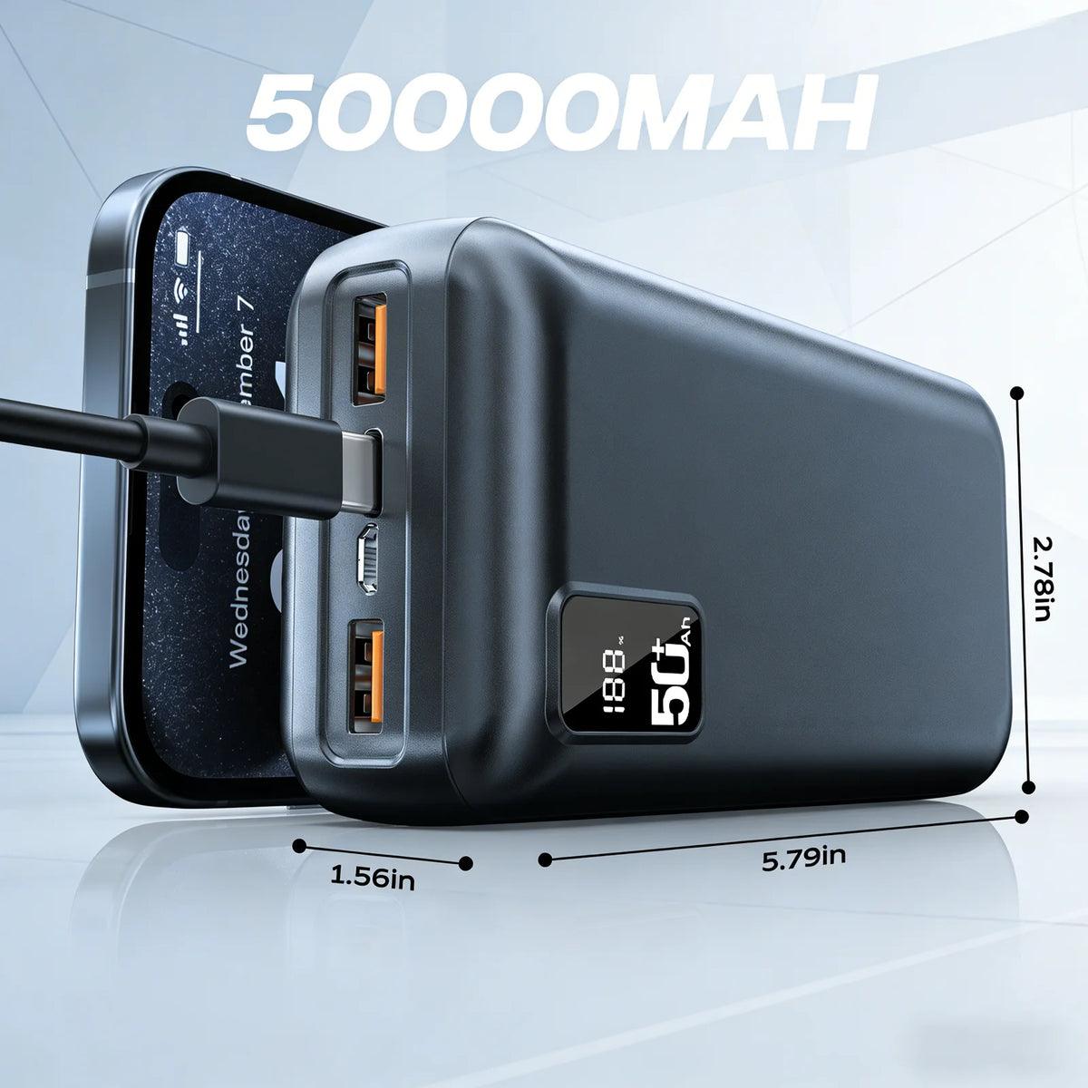 Hganus Fast Charging Portable Power Bank With Digital Display