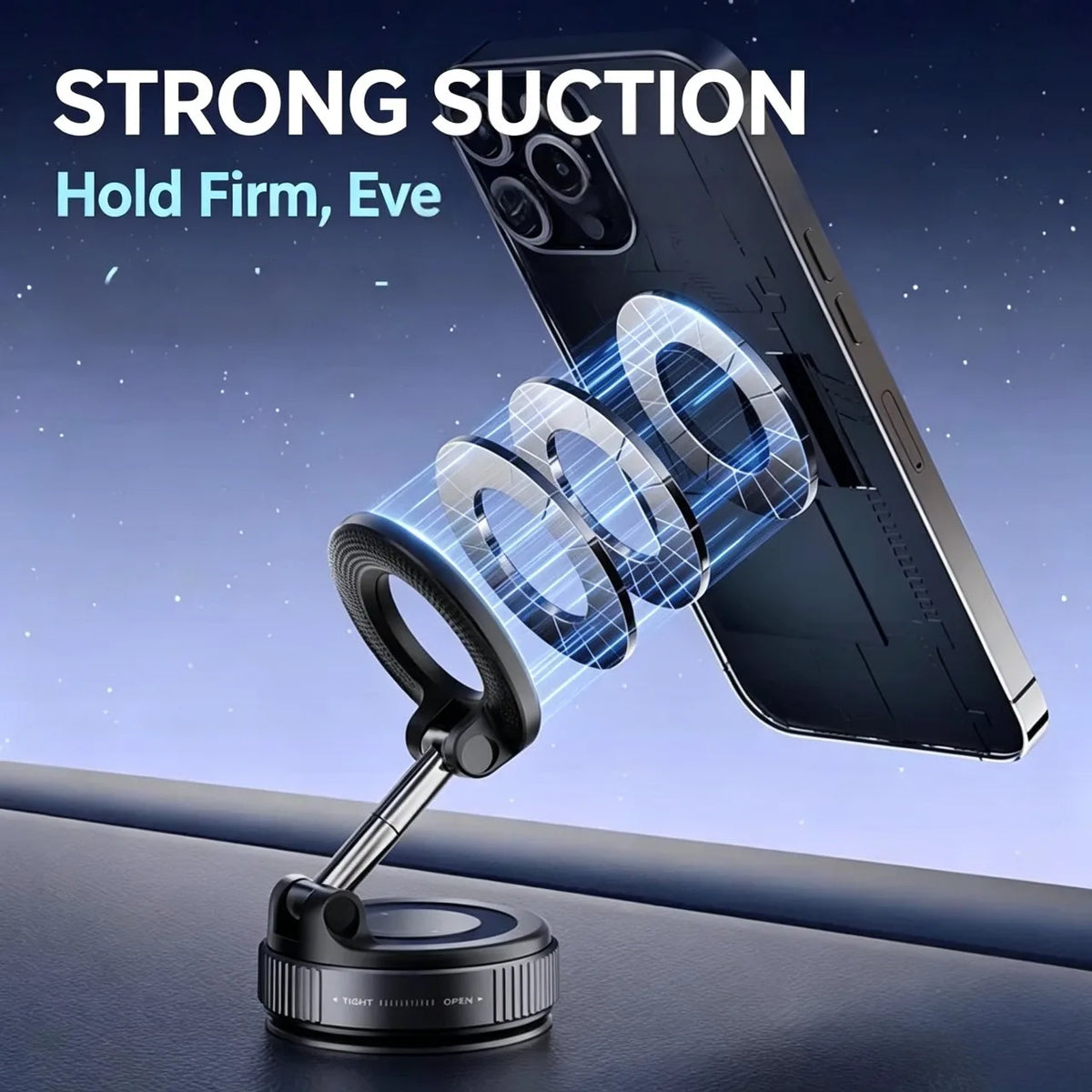Magnetic Car Phone Holder With Anti Shake Suction Cup Mount