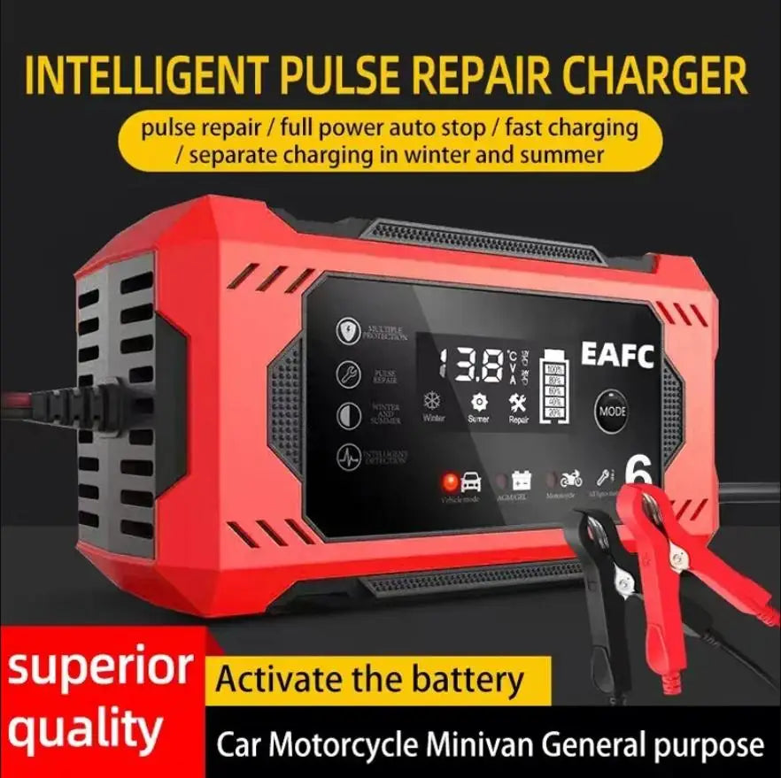 EAFC Battery Repair LCD Display 6A 12V Intelligent Car Battery Charger Car and Motorcycle Battery Charging Unit Lead-Acid