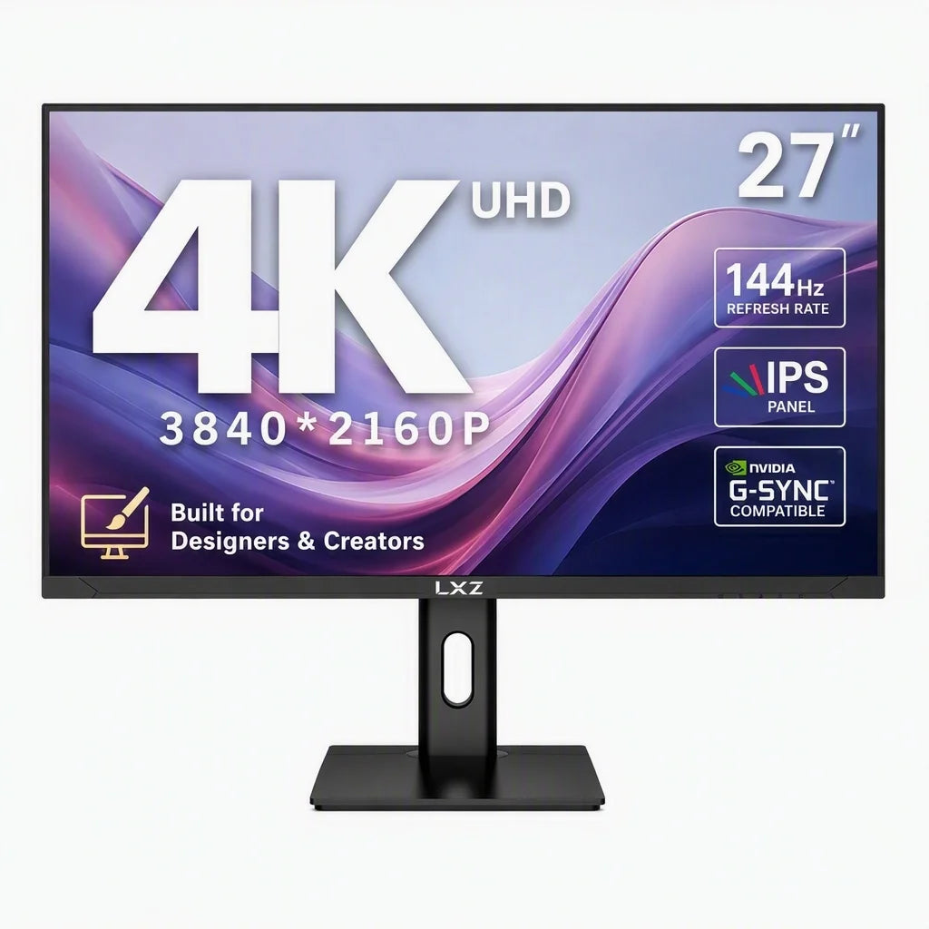LXZ 27 Inch Gaming Monitor, 144Hz UHD 4K 3840x2160P PC Screen, True 4K Clarity, 4x More Pixels Than FHD Computer Screen with FreeSync, Support Wallmount 75x75mm, Gift, Christmas Gift, for Gamers, Esports Display, Modern Displ