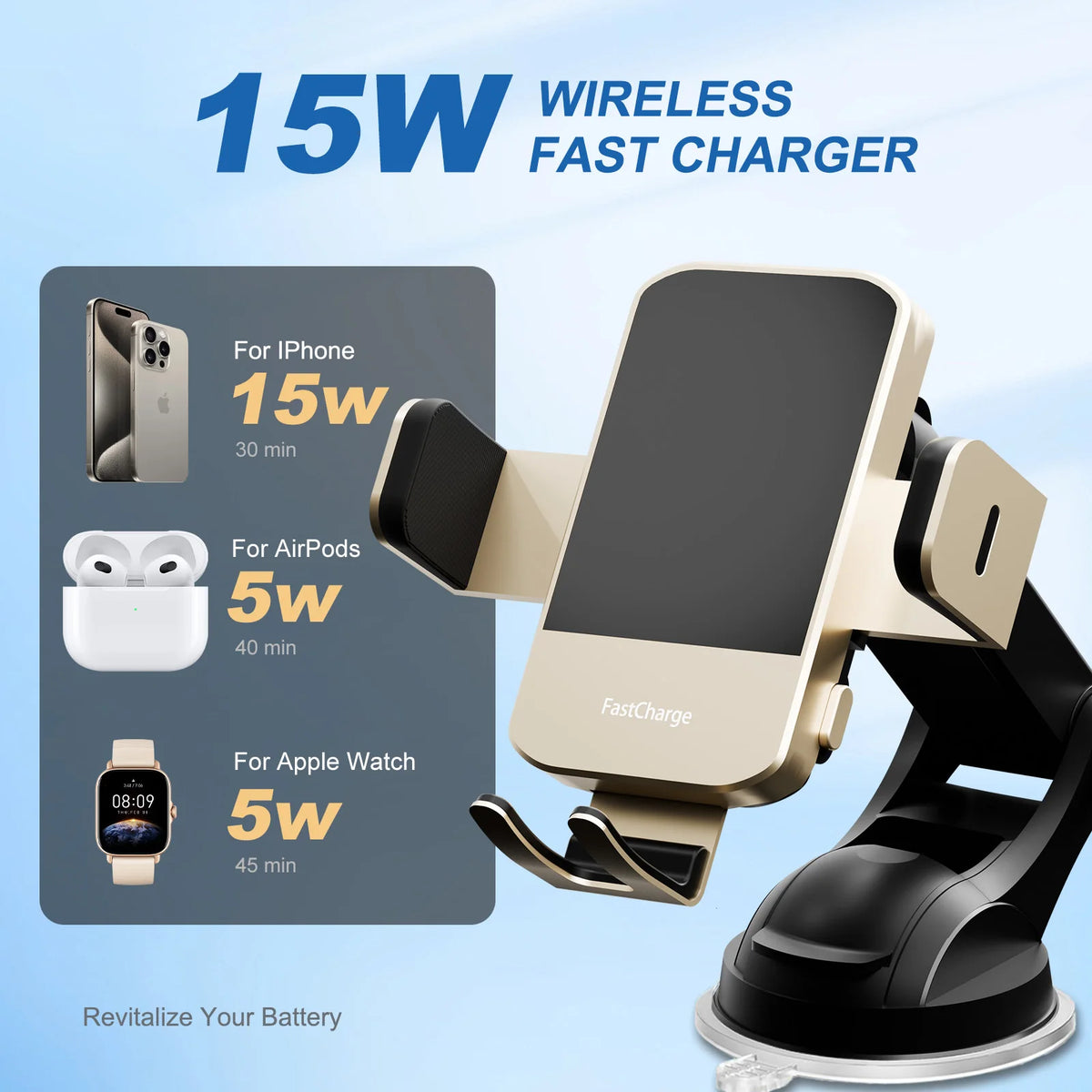 Qi Magnetic Wireless Car Phone Charger With Auto Clamp Mount