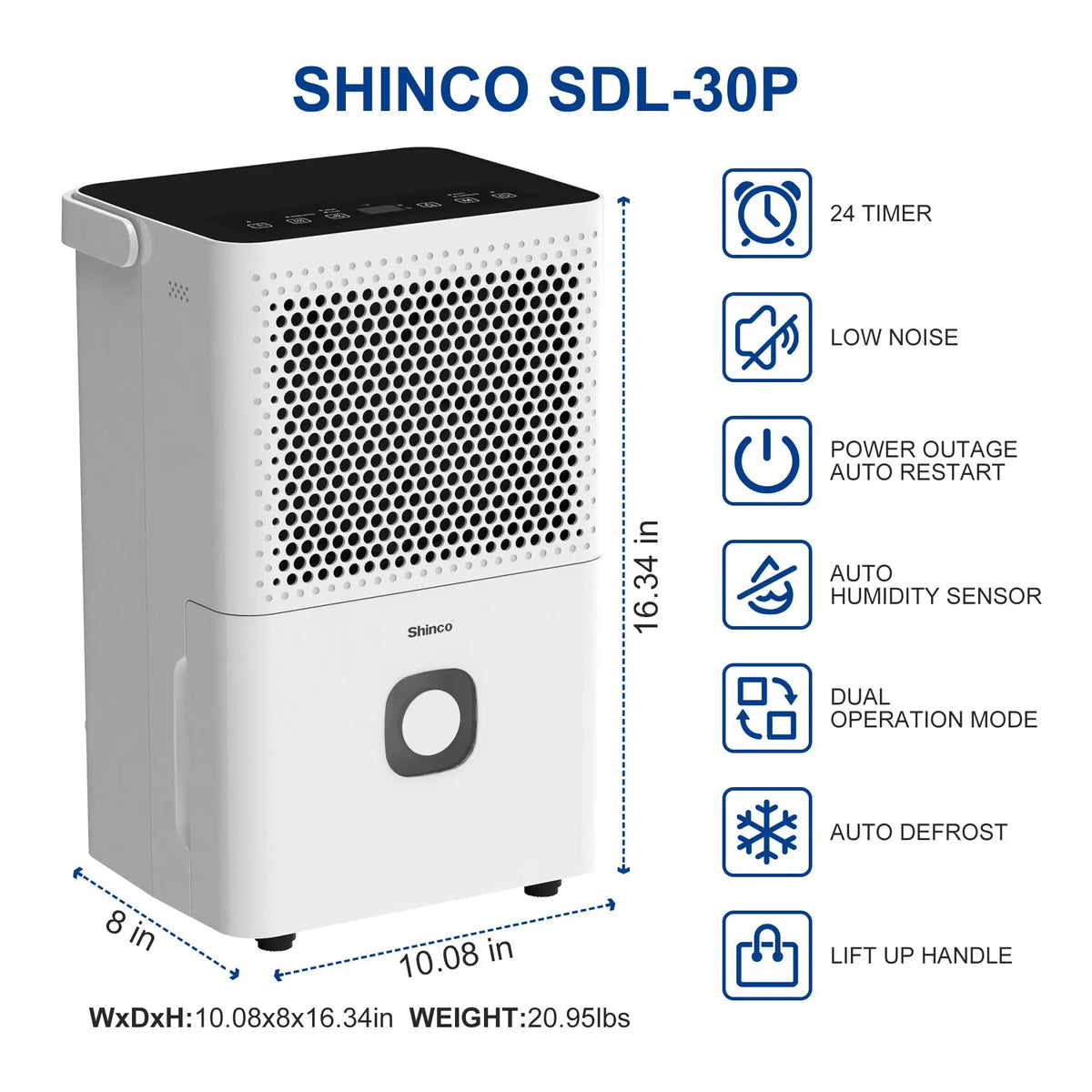 Shinco Home Dehumidifier With Continuous Drainage And Humidity Control