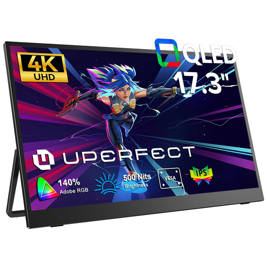 UPERFECT 17.3"4K QLED 500Nits Portable Monitor 100%DCI-P3  16:9 HDR FreeSync Screen Travel Office Game Display For PC XBox PS4/5