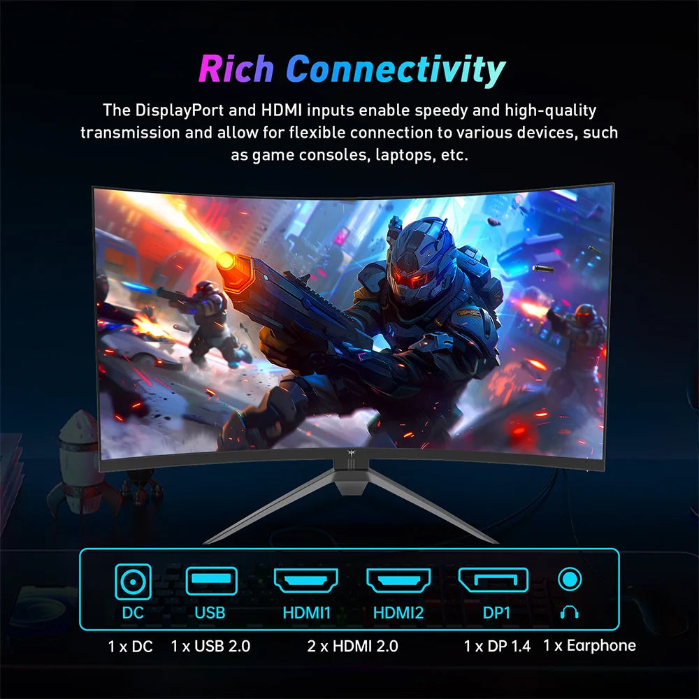 KTC H32S17F 32'' Curved Gaming Monitor, 1920*1080 HVA Panel, 240Hz Refresh Rate, 125% SRGB, 3500:1 Contrast Ratio, Adaptive Sync, HDR10, 3ms Response Time, 2*HDMI2.0 1*DP1.4 1*USB2.0 1*Audio, VESA Mount, Adjustable Tilt, Low