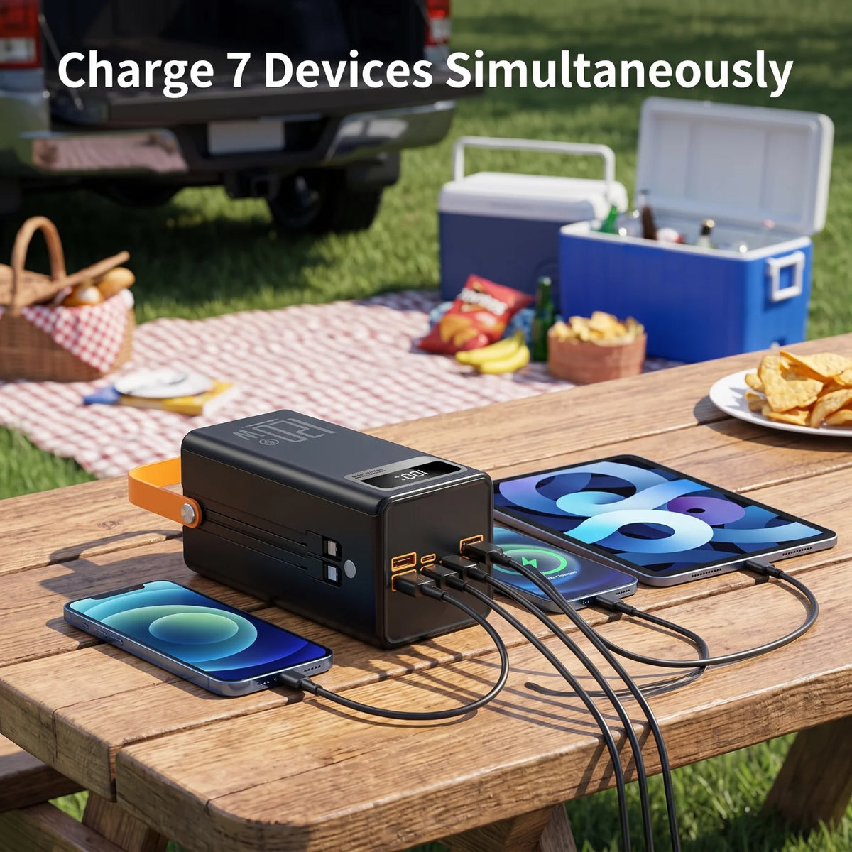 Portable Power Bank With Built In Cables Digital Display