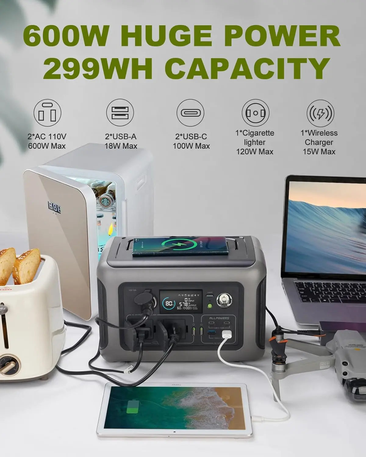 ALLPOWERS R600 Portable Power Station With LiFePO4 Battery