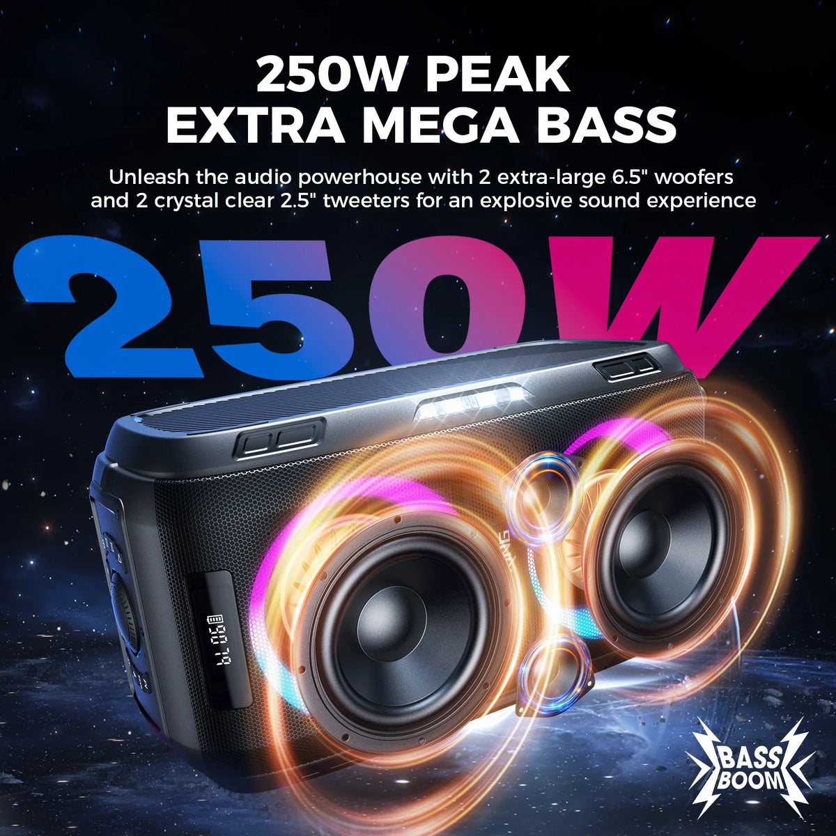 W-KING 250W PEAK Large Bluetooth Speaker Loudest/Massive 120dB/12 Custom Bass, V5.3 Big Party Boombox Portable Speaker Wireless