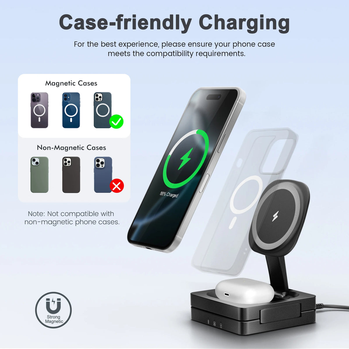 Magnetic Foldable 3-in-1 Wireless Charger for Phone Watch Earbuds