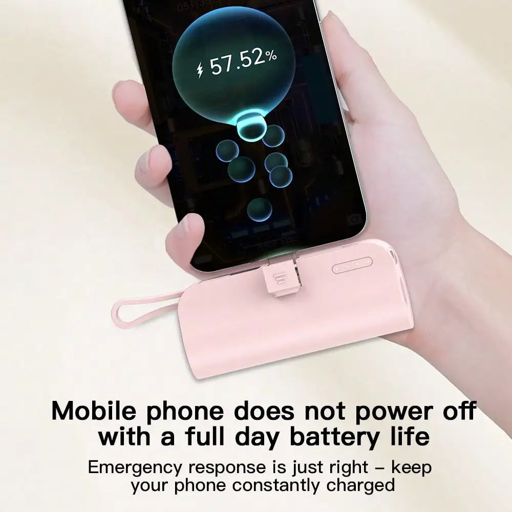 Mini Portable Mobile Phone Charger 5000mAh Power Bank, Built-In Type-C USB C Block Interface Charging, Output 5V/2A, Built-In LED Light,