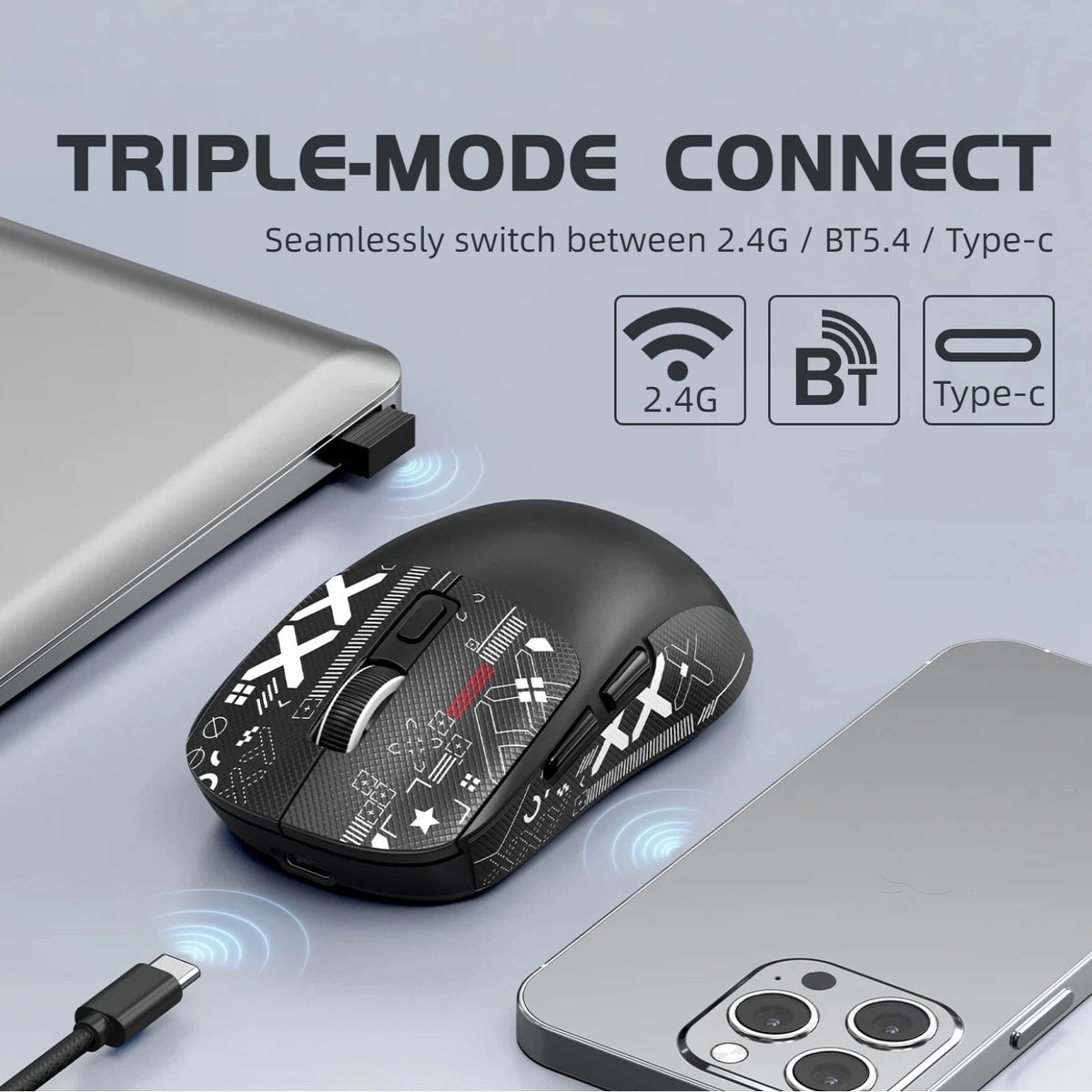 T-WOLF Tri-Mode Wireless Gaming Mouse 8000 DPI Rechargeable