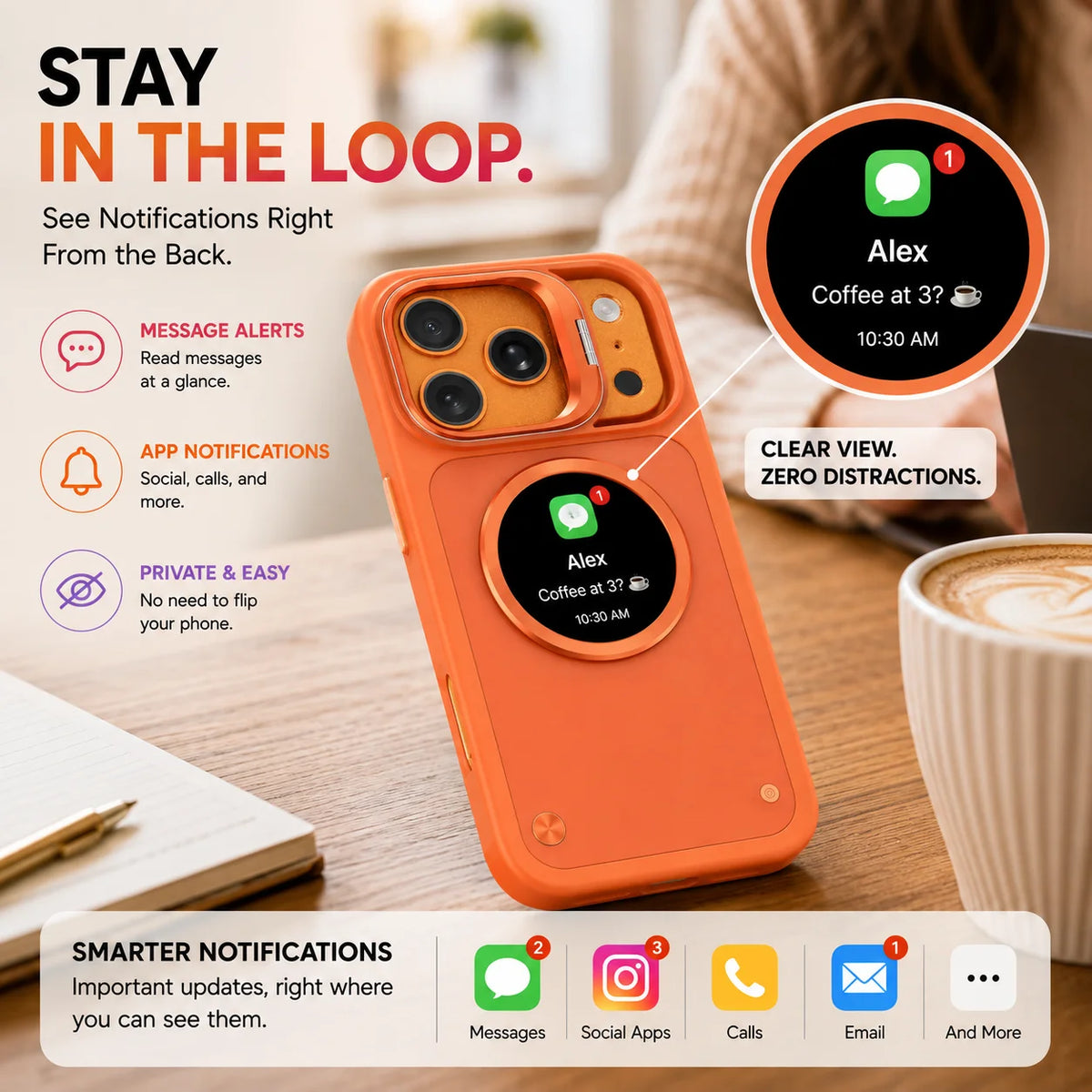 Smart Display Phone Case With Camera Preview And Message Alerts