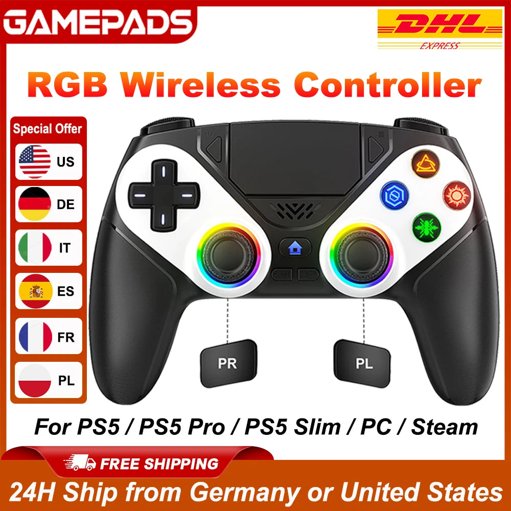 Turpow Wireless PS5 Controller With RGB Lighting And Dual Vibration