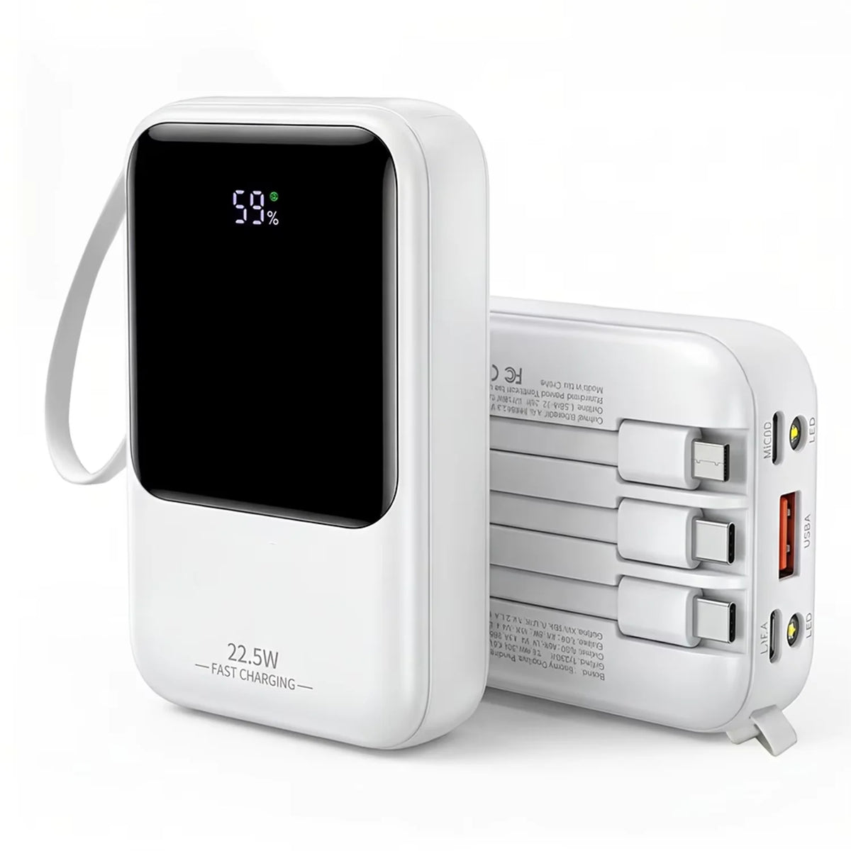 Portable Power Bank With Built In Cables And Wireless Charging