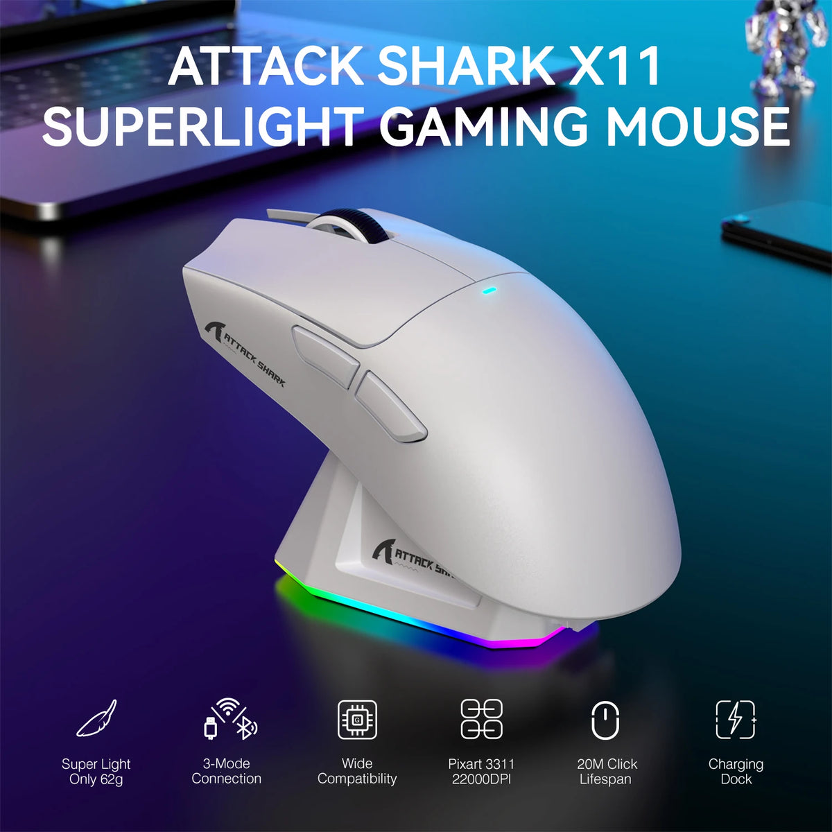 Attack Shark X11 Wireless Gaming Mouse RGB 22000 DPI