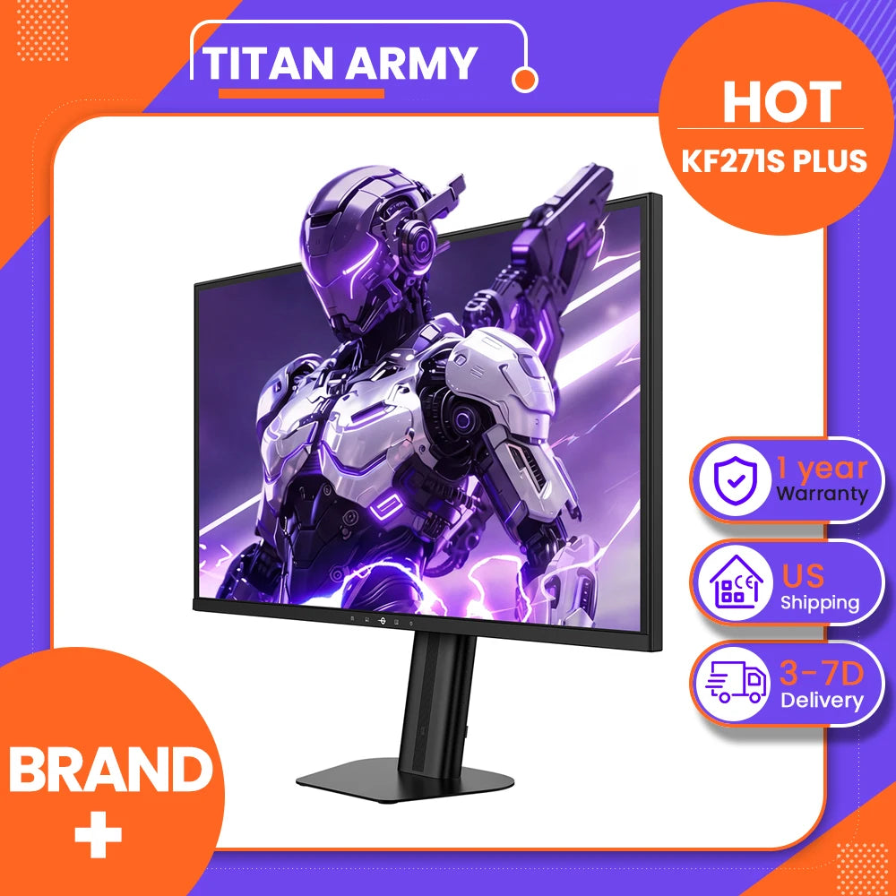 TITAN ARMY KF271S PLUS 27inch 240Hz Gaming Monitor - QHD Fast IPS, 2560x1440, HDR400, Height-Adjustable Stand, Dual RGB Edge Lights, DP/HDMI, Competitive Esports & Pro Gaming