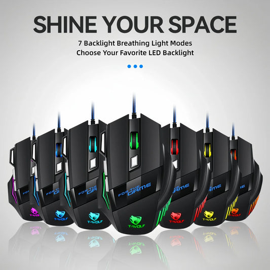 Gaming Mouse 7 Buttons RGB LED Backlight 3200 DPI Wired USB Optical Gamer Mice Ergonomic For PC Laptop Computer CS GO LOL PUBG