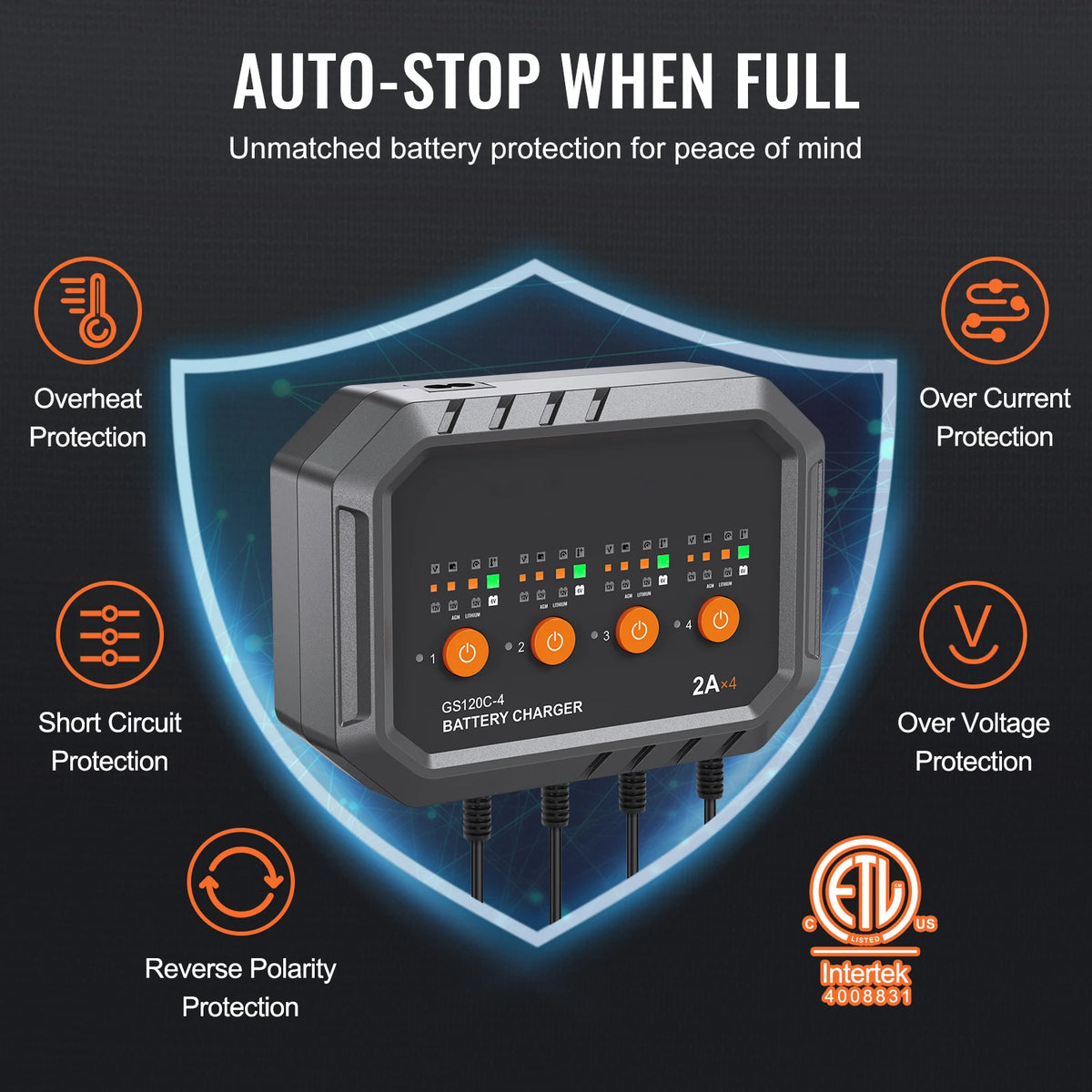 SucceBuy Smart Battery Charger Fully-Automatic Charger Maintainer Desulfator 8-Amp LiFePO4 Lead-Acid (AGM/Gel/SLA) for Boat Use