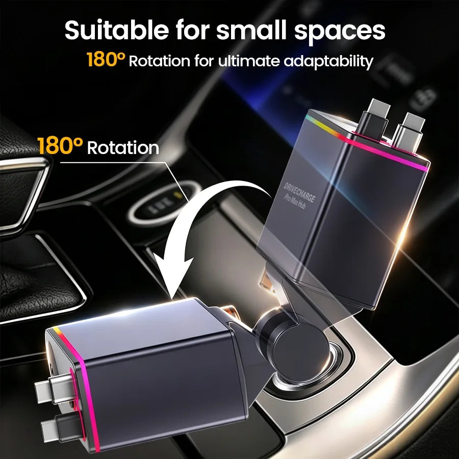 Multi Retractable Car Charger USB C, 5 in 1 66W Fast Car Charger with Dual Retractable Cables, Air Freshener Diffuser & Starry Sky Lights, USB-C Car Adapter for iPhone 17/16/15/14