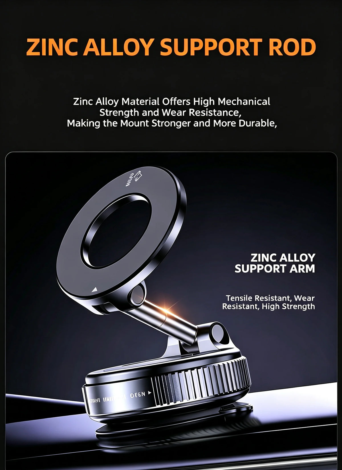 Magnetic Car Phone Holder With Anti Shake Suction Cup Mount