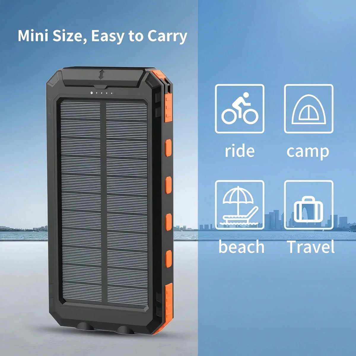 Portable Solar Power Bank Charger USB C And LED Flashlight