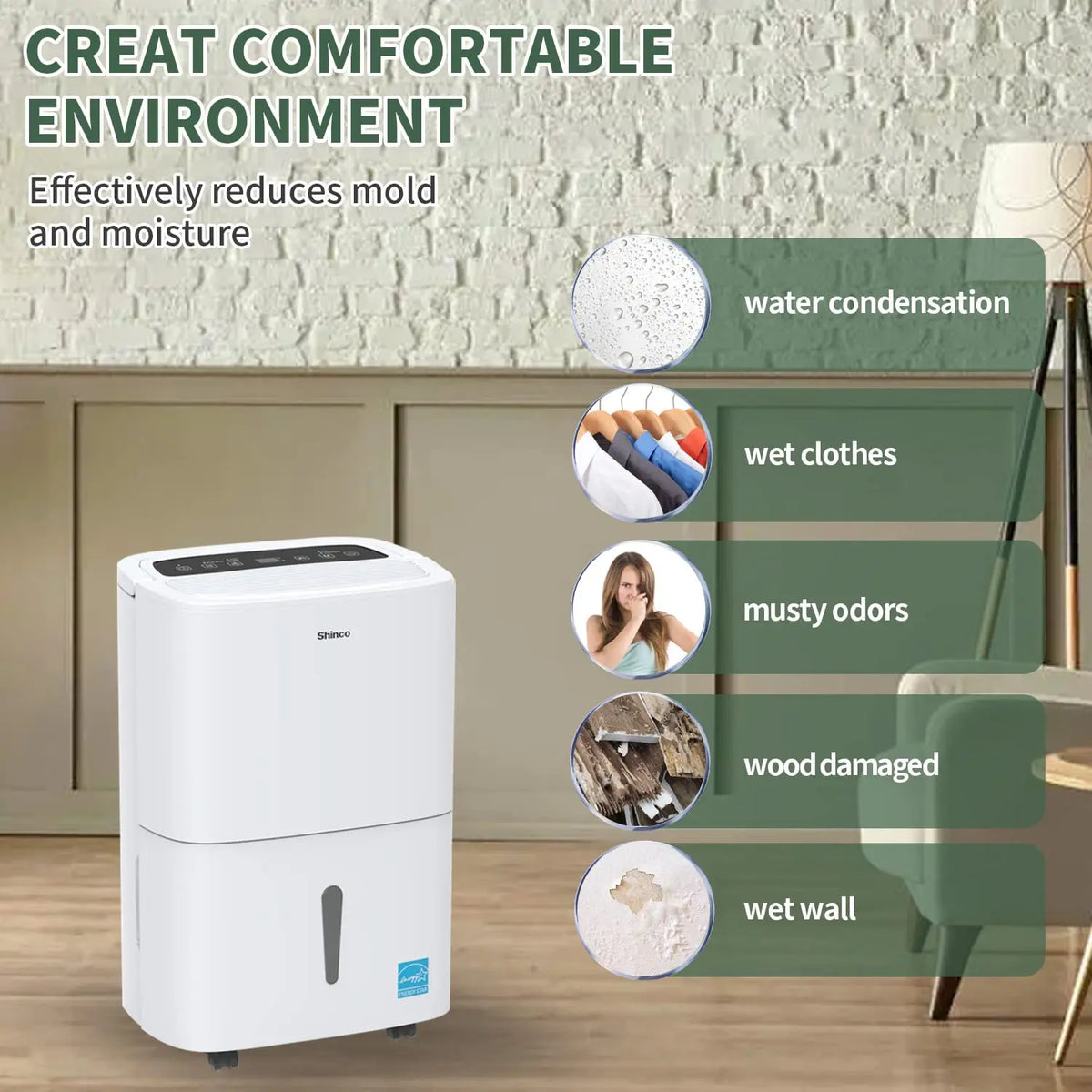 Shinco Energy Star Dehumidifier With Built In Pump For Large Spaces