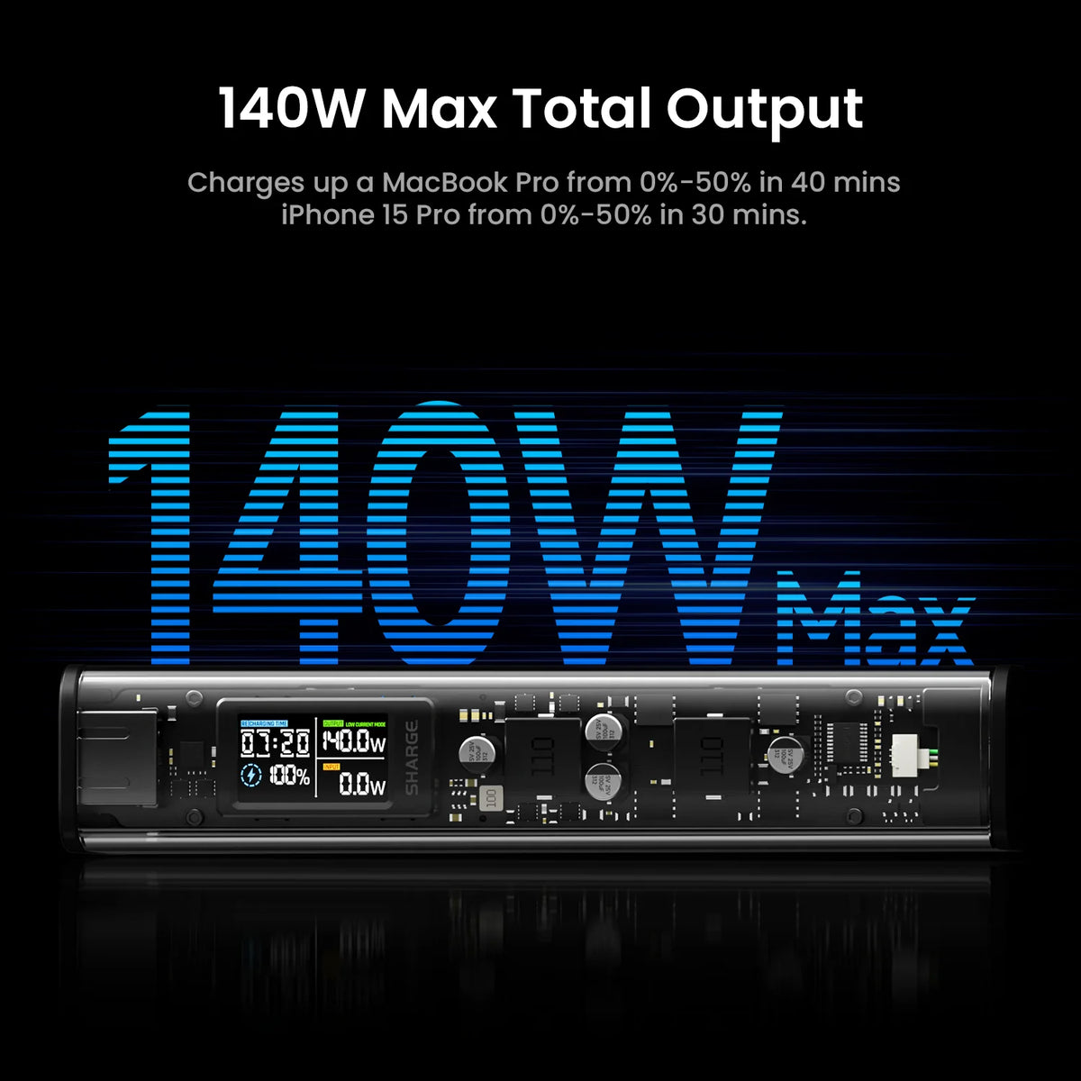 Sharge 140W Laptop Power Bank With Smart Display Dual Ports