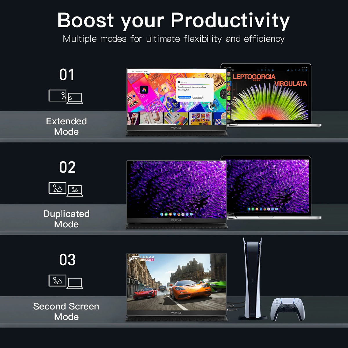 WUAWE Portable USB C HDMI Full HD HDR Monitor Display