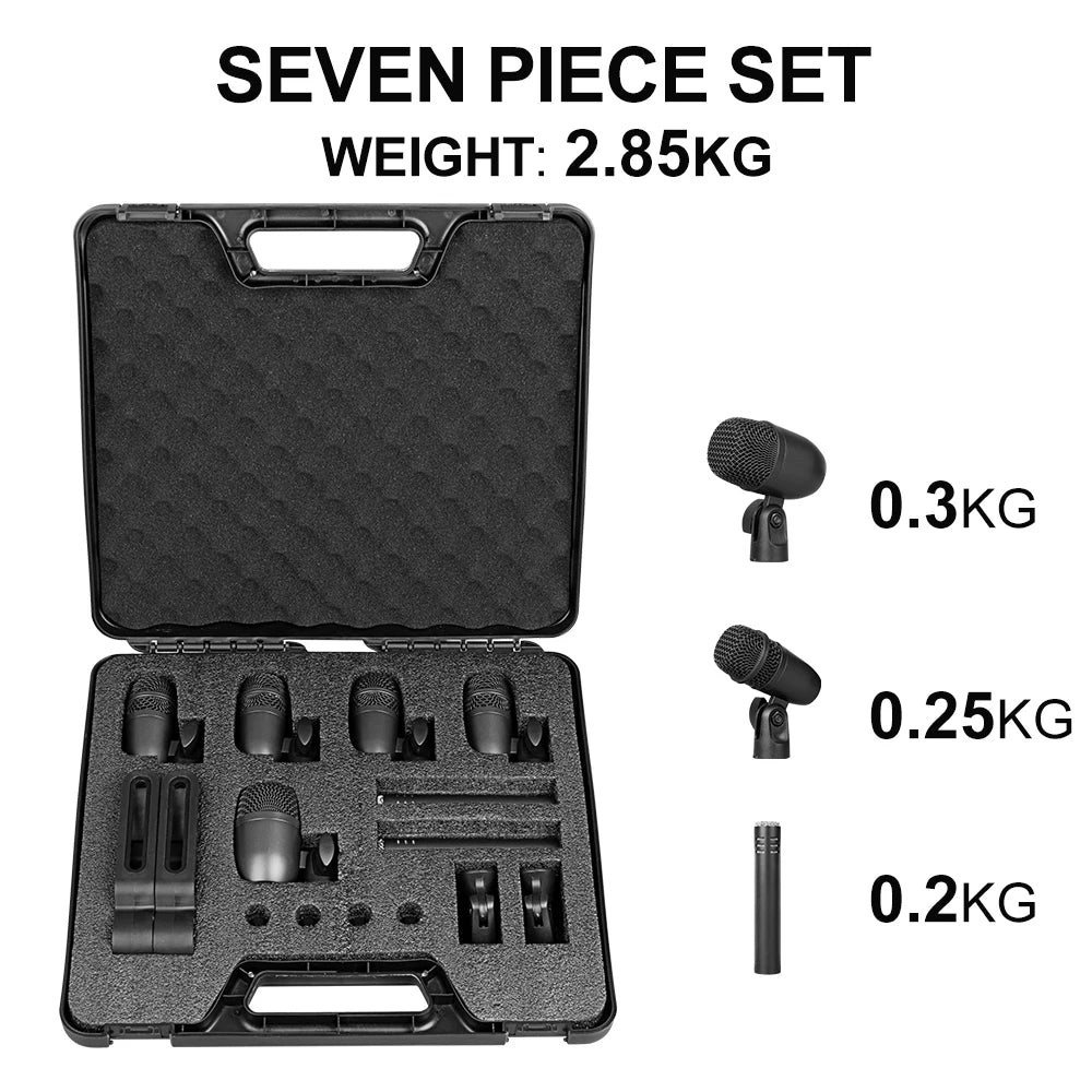 Dpusheng Wired Dynamic Drum Microphone Bass/Kick Instrument Tom/Snare Cymbals Mic Set for Studio Recording and Live Performa