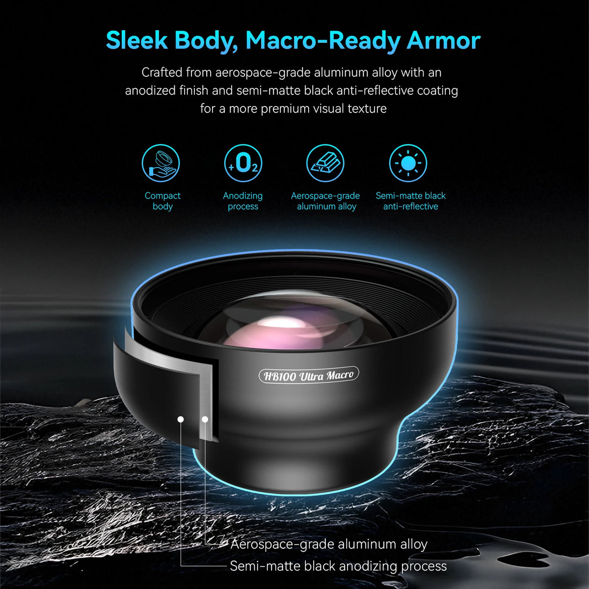 APEXEL Upgraded Professional HB100U Macro Len Macro Photography Lens for iPhone Samsung and All Smartphones, Aluminum Phone Camera Lens Kit with Universal Clip. Phone Lens Attachment