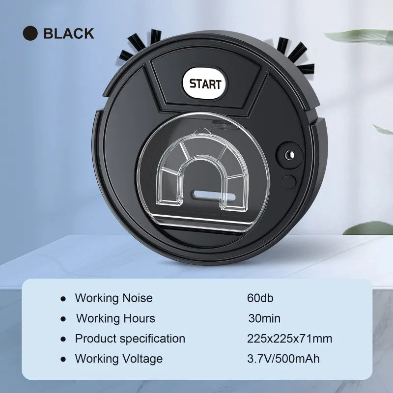 Robot Vacuum Cleaner, 3-in-1 Sweeping Mopping Suction, 7.1cm Ultra-Thin Automatic Smart Floor Cleaner, USB Rechargeable, Low Noise, Dual Side Brushes for Pet Hair, Hardwood Floors and Home Office