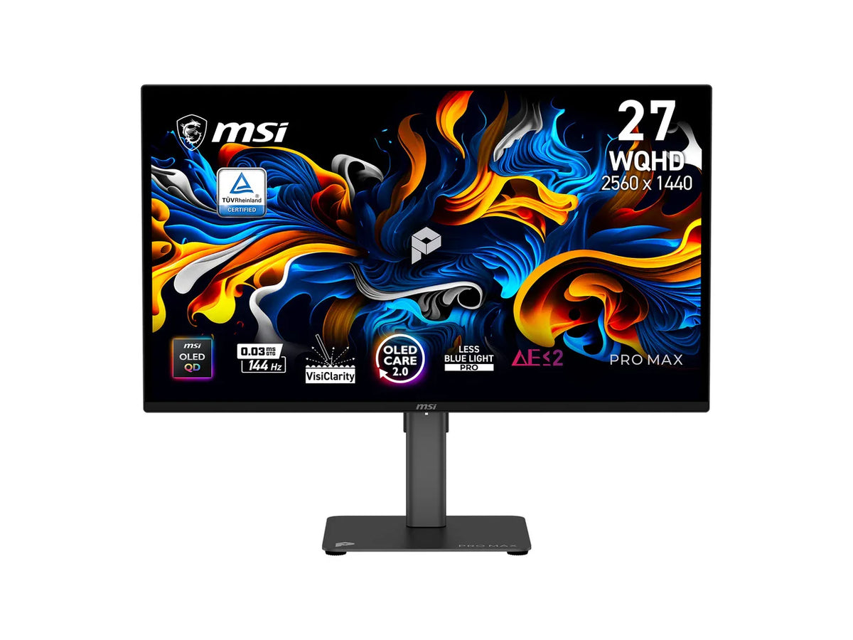MSI PRO MAX 271QPX14G 27" QHD 1440P 144Hz OLED Monitor, FreeSync & G-Sync Compatible, 0.03ms, PIP/PBP, USB-C, Height Adj. Stand