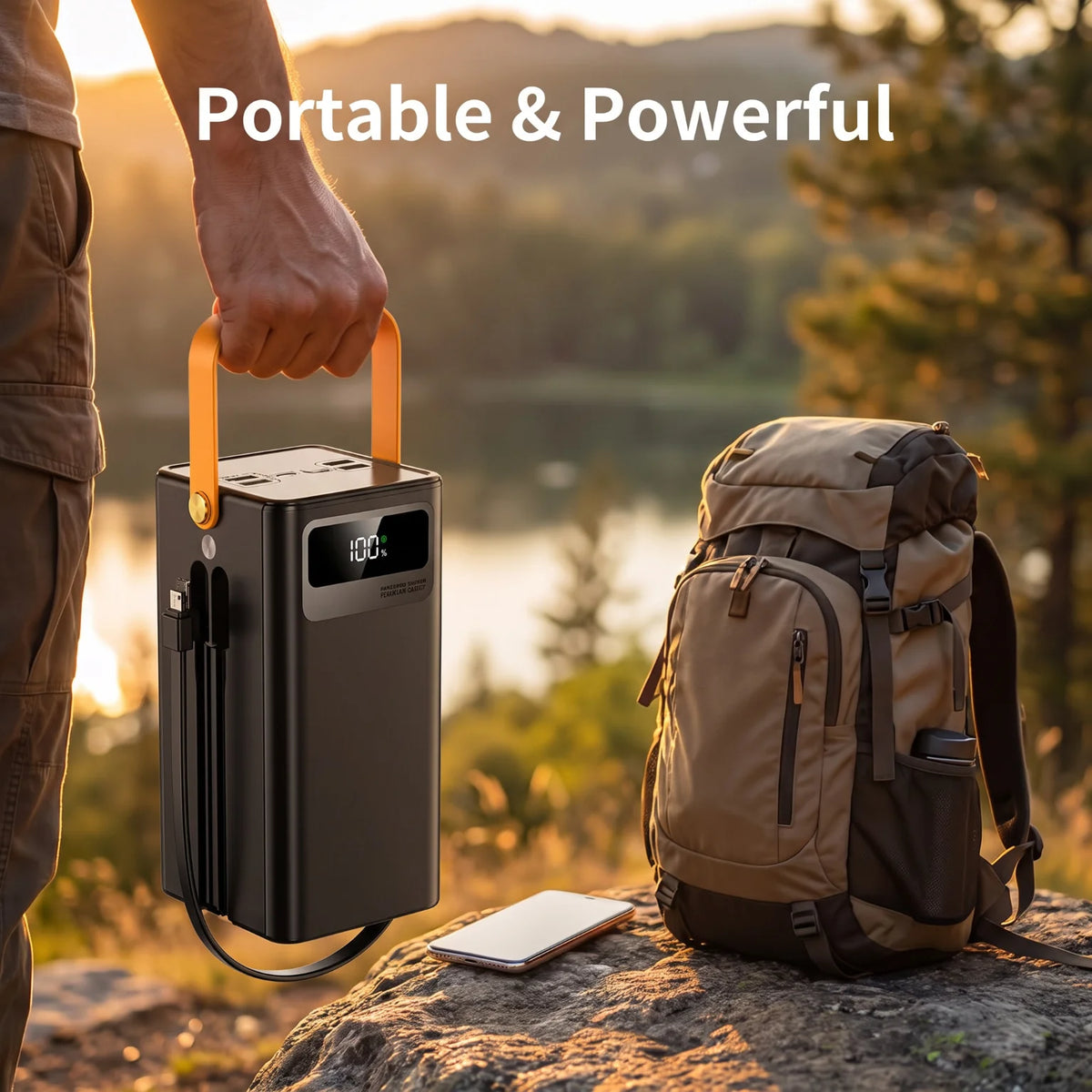 Portable Power Bank With Built In Cables Digital Display