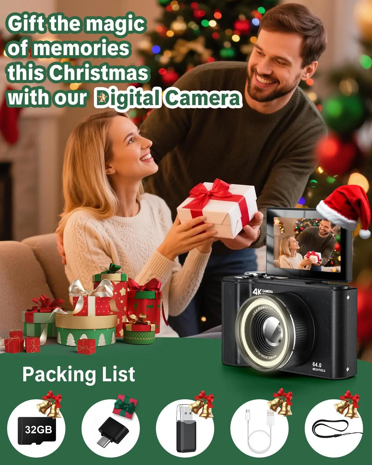 W&O 4K Digital Camera With Flip Screen And Ring Light