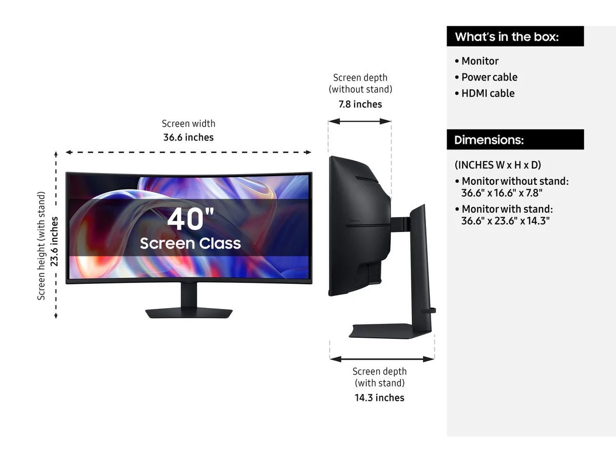 Samsung Viewfinity 40" Ultrawide Wuhd 5K2K 144Hz Curved Monitor, Freesync Premium, Thunderbolt 5, Ls40H850Tanxza