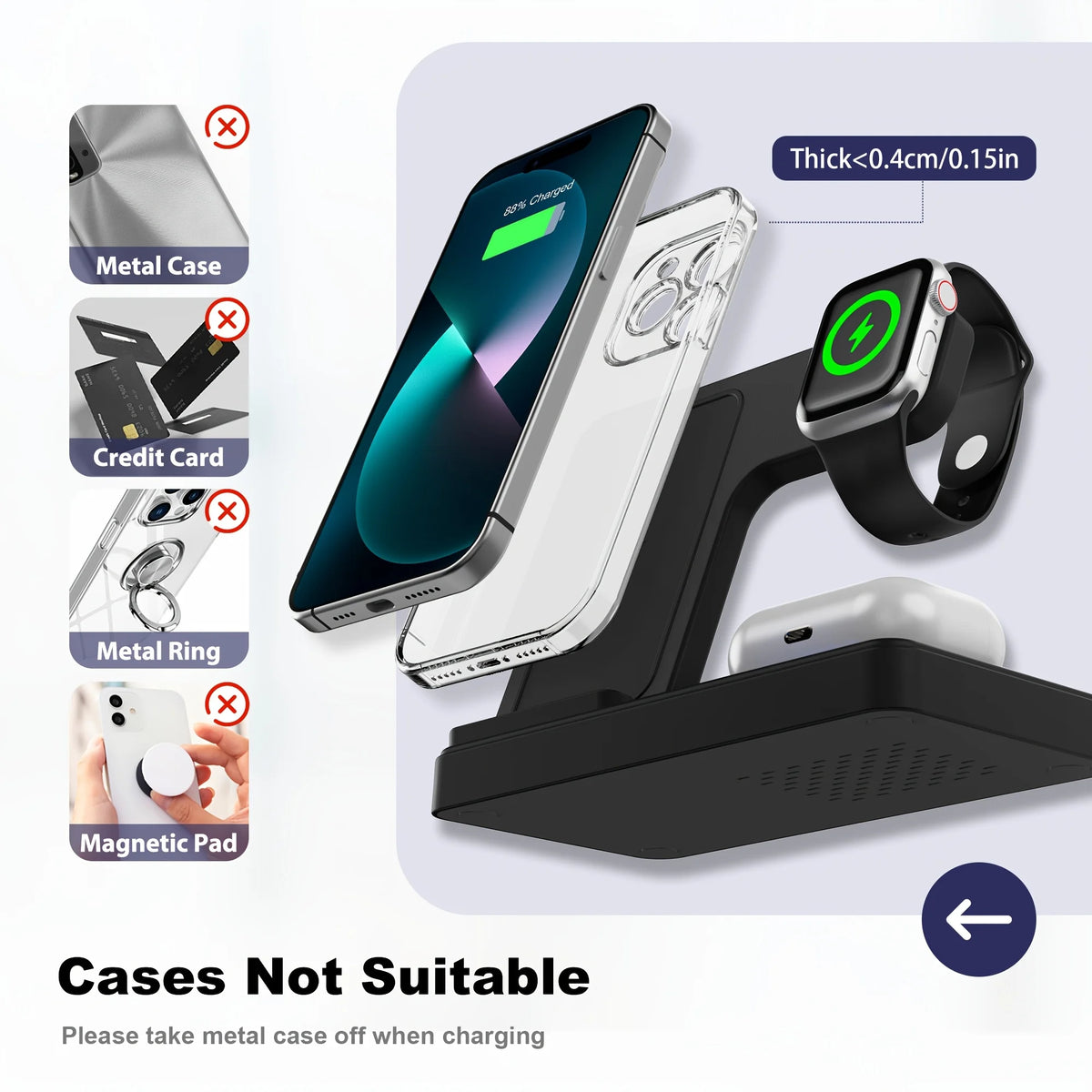 3 In 1 Magnetic Wireless Charging Stand for iPhone Apple Watch AirPods