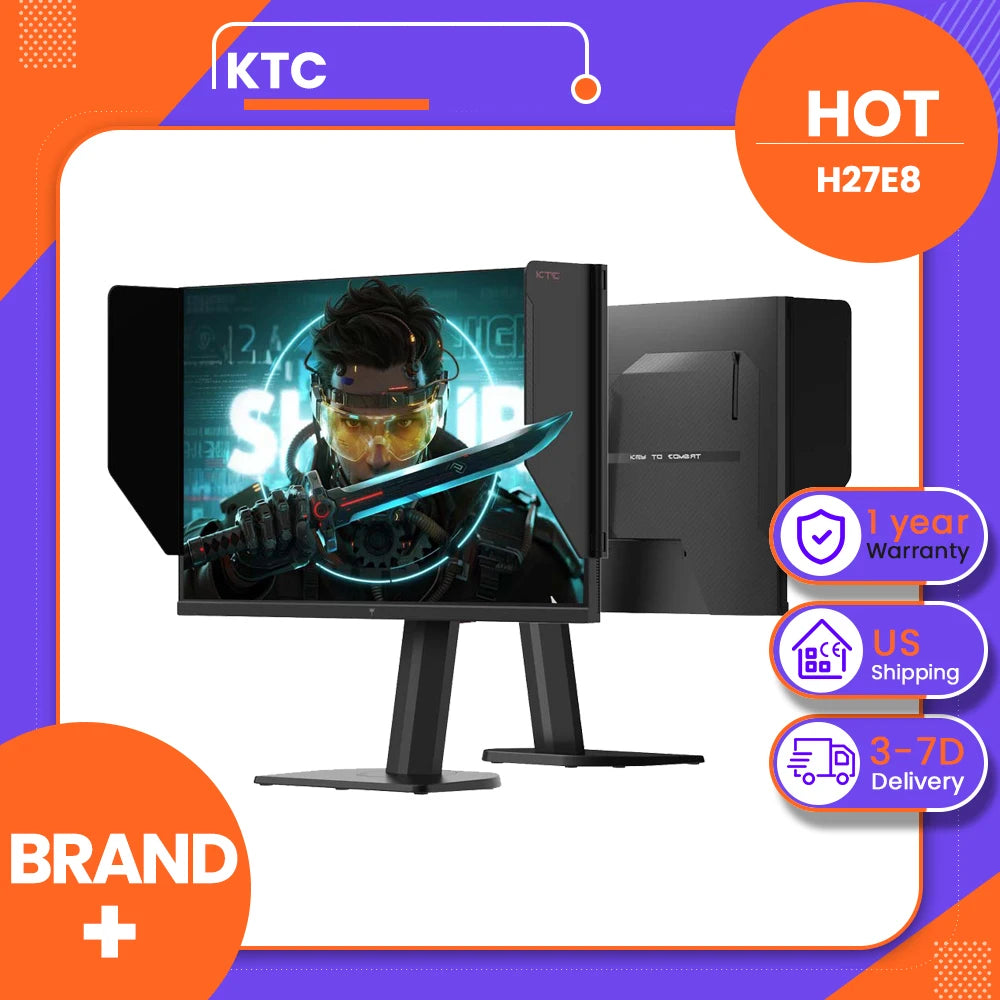 KTC H27E8 Gaming Monitor, 27-inch 2560×1440 Fast IPS Screen, 240Hz Refresh Rate & 275Hz OC, 1ms MPRT Response Time, HDR400, FreeSync & G-Sync Compatible, Low Blue Light & Flicker-Free, Adjustable Stand & 100x100mm VESA Mount