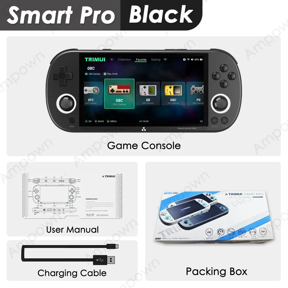 Trimui Smart Pro Handheld Game Console 4.96'' IPS Screen Linux System Joystick RGB Lighting Trimui Retro Video Game Console Gift