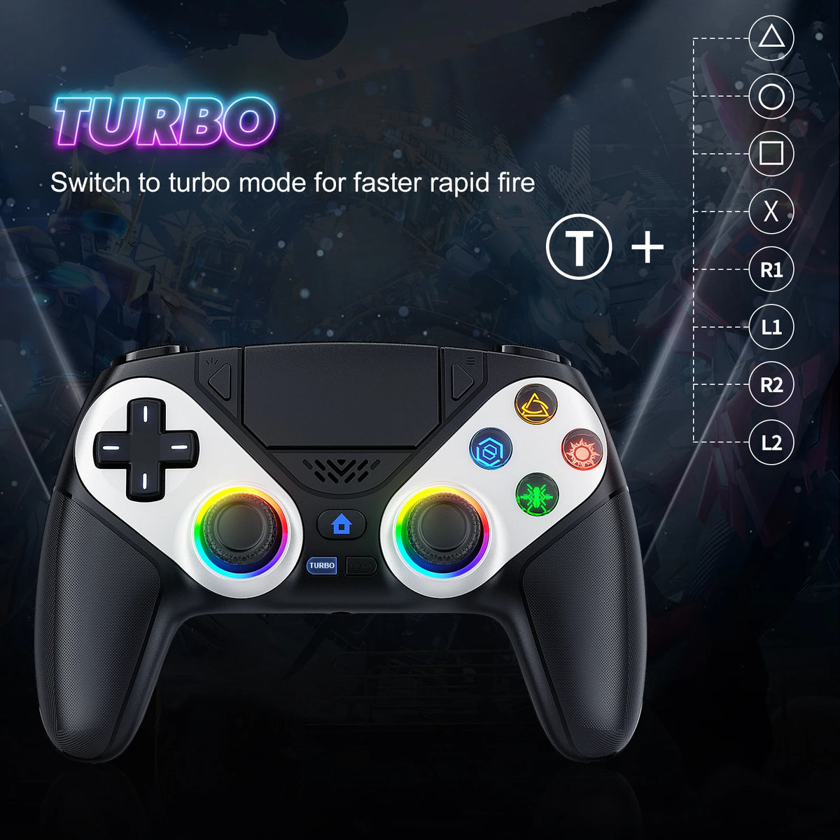 Turpow Wireless PS5 Controller With RGB Lighting And Dual Vibration