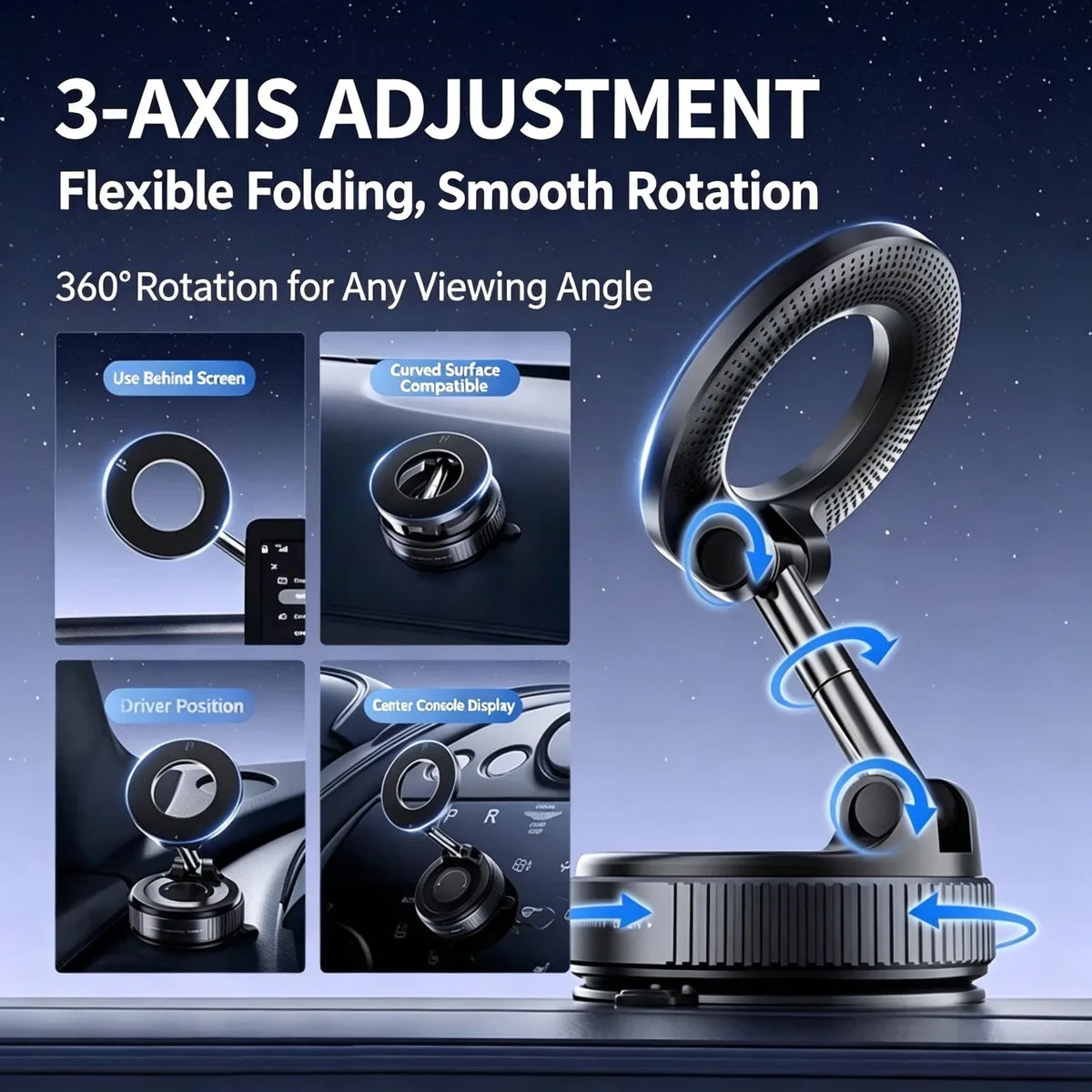 Magnetic Car Phone Holder With Anti Shake Suction Cup Mount